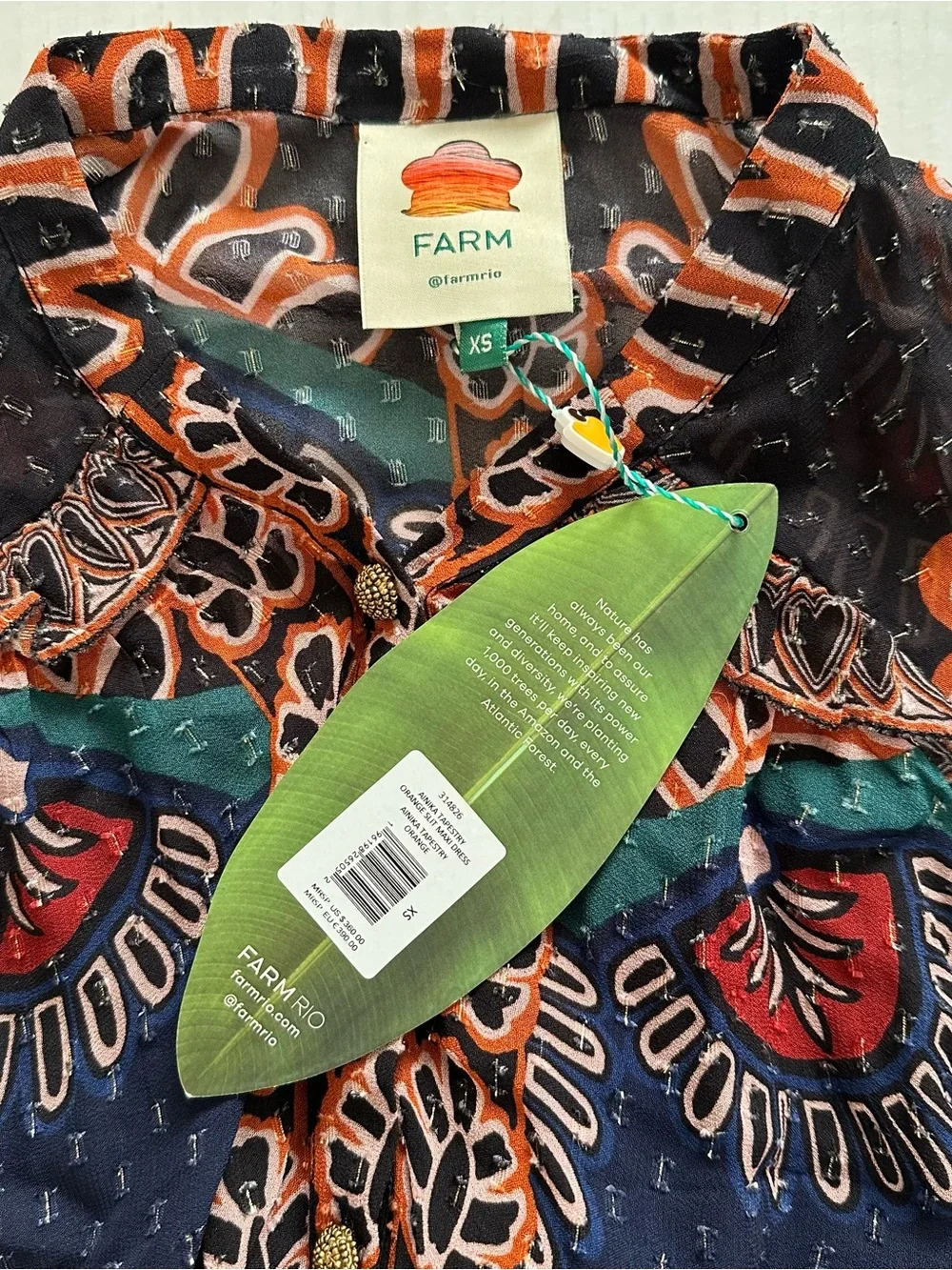 Farm Rio Orange Ainika Tapestry Slit Maxi Dress